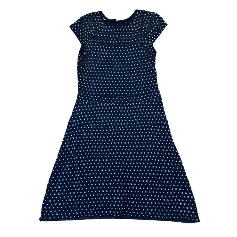 Tory Burch Midi Summer Dress Navy Blue Cap Sleeve Rayon Jersey size S